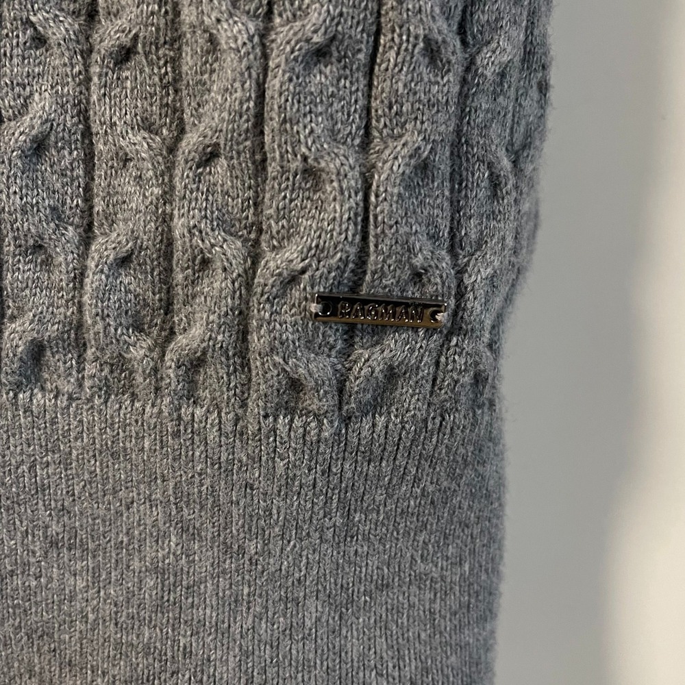 Ragman Mens Grey Cable Knit Turtleneck Sweater Cotton Cashmere Blend M-NWT - Picture 5 of 6